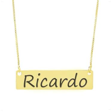 Imagem de Colar Nome Personalizado Chapinha Gravação Ricardo Banhado Ouro 18K - 999004115