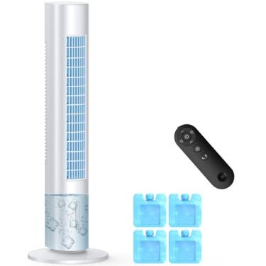 Imagem de MYICY Refrigerador de ar evaporativo, ar-condicionado portátil sem janelas de 89 cm, 3 velocidades, tanque de água de 1,2L, 3 pacotes de gelo, controle remoto de 6 metros, temporizador 7H, sem