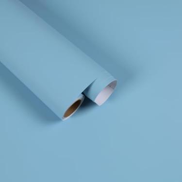 Imagem de FANCYEASY Papel de parede azul claro de 39,9 x 299,7 cm, papel de parede para quarto, papel de contato azul para parede, mesa, papel de parede autoadesivo, envoltório de vinil removível para armários