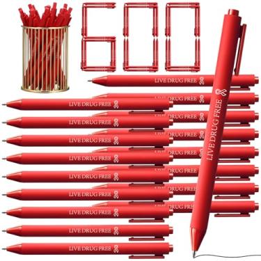 Imagem de Cholemy 600 canetas esferográficas de fita vermelha semanal, ao vivo, sem drogas, fita vermelha, canetas de conscientização, tinta preta, retrátil para arrecadação de fundos voluntários, eventos de