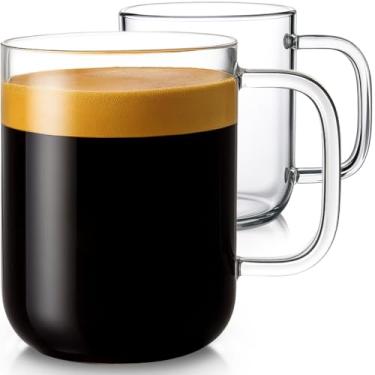 Imagem de Aquach Canecas de vidro 590 ml, conjunto de 2, copos de vidro transparente extra grande com alça para bebidas quentes e frias, qualidade mais espessa para uso seguro todos os dias