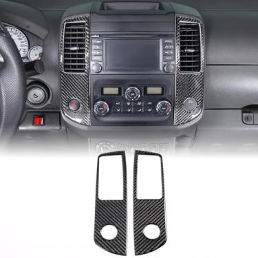Imagem de Bekantogy 2 peças de acabamento de saída de ar do console central de fibra de carbono macia compatível com Nissan Frontier 2009-2017 captador ar condicionado moldura painel capa protetora acessórios