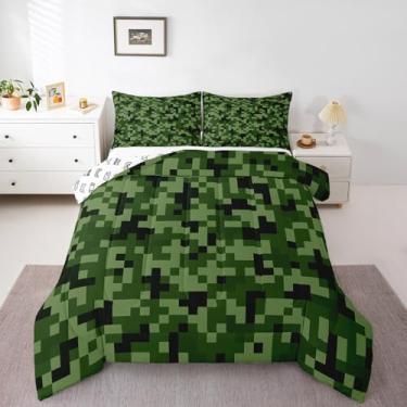 Imagem de Conjunto de edredom de camuflagem verde, tamanho Queen, camuflado, verde exército, 3 peças, para decoração de quarto de crianças, meninos, adolescentes e homens, edredom reversível, 2 fronhas