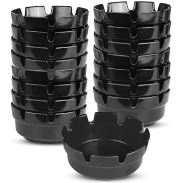 Imagem de 16 cinzeiros de plástico preto para fumantes de cigarro, cinzeiro empilhável de mesa com 8 compartimentos de suporte, cinzeiros para uso ao ar livre, interior, casa, pátio, escritório, hotel, bar