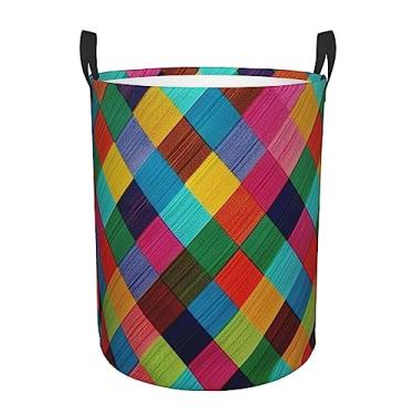 Imagem de Cesto de lavanderia xadrez colorido dobrável à prova d'água cesto de armazenamento de roupas com alças pano oxford organizador de brinquedos cesta para banheiro, lavanderia, quarto, pequeno