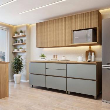 Imagem de Cozinha Completa Modulada 4 Peças 6 Portas 4 Gavetas Norten Marrom/Verde