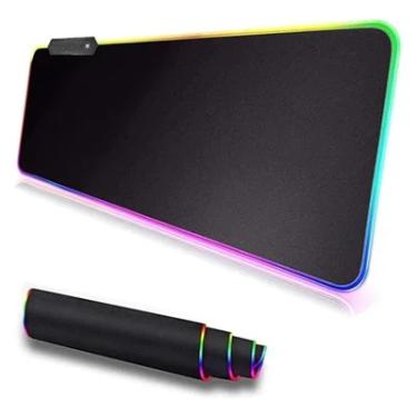 Imagem de Mousepad Gamer Borda LED RGB 7 Cores Grande Antiderrapante Usb 80x30cm