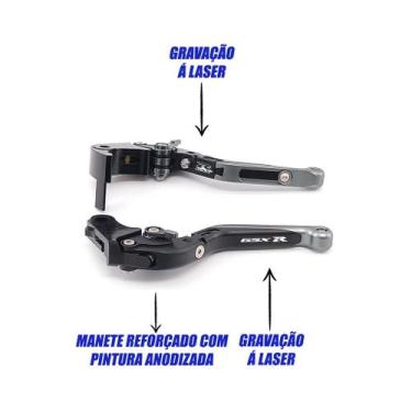 Imagem de Manete Esportivo Moto GSXR 750 GSXR 1000 LASER DUPLO - NoBrand, Preto 