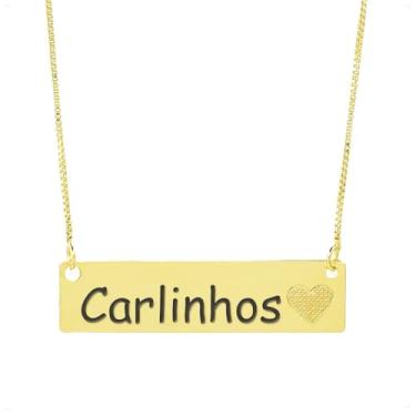 Imagem de Colar Chapinha Coração Gravação Personalizada Nome Carlinhos Banhado Ouro 18K - 999006166