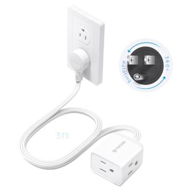 Imagem de TROND Cabo De Extensão Curto De 3 Pés Com Plugue Plano Giratório De 360°, Régua De Energia Pequena De Baixo Perfil, Cubo De Tomadas Aterradas De Três Pinos, 13 A, Cabo 16 Awg Para Itens Essenciais D