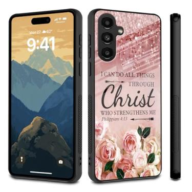 Imagem de RYUITHDJP Capa para Samsung Galaxy A15 5G, parte traseira de vidro temperado 9H, capa protetora à prova de choque com amortecedor de TPU macio, capa de telefone fina e durável para Samsung Galaxy A15