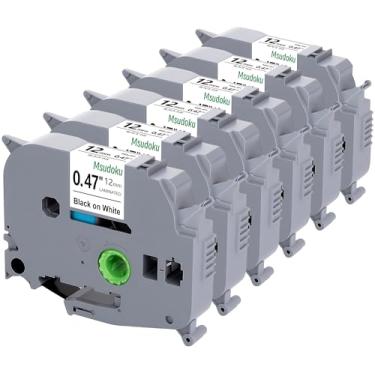 Imagem de Msudoku Fita Tze TZ 12 mm 0,47 fita branca laminada compatível com Brother Label Maker Tape 12 mm 1/5.1 cm preto sobre branco para Ptouch PT PTD200 PTD410 D210 D220 D610 P710BT PTH110, pacote com 6