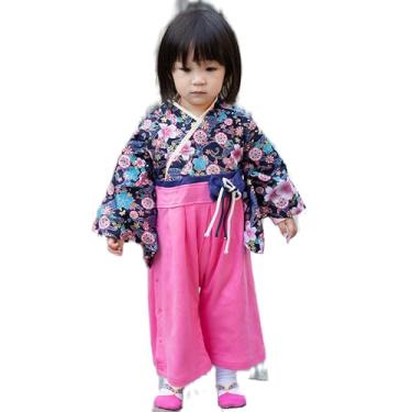 Imagem de Fantasia de quimono para meninas, conjunto de roupas de samurai para crianças, vestido de princesa japonês, fantasia de Halloween, cosplay, capa azul marinho