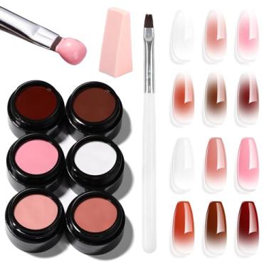 Imagem de Makartt Kit de esmalte de gel Ombre: efeito de blush gradiente de 6 cores, gel de pintura com esponja de unhas e pincel de desenho para manicure de inverno ombré, branco, rosa, marrom, nude