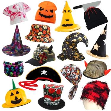 Imagem de 12 chapéus sortidos engraçados para festa de Halloween, chapéu de bruxa, decoração de fantasia de Halloween, adereços de cabine de fotos, chapéus para homens e mulheres adultos