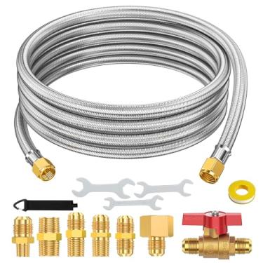 Imagem de Extensão de mangueira de propano 3/8 de 3 pés, mangueira de linha de gás de tanque de propano trançado, com adaptador, alargador macho de 1,2 cm para 1/5.1 cm 1/10.2 cm 1/20.3 cm 3/20.3 cm NPT macho