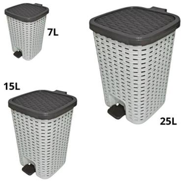 Imagem de Kit Com 3 Lixeiras Smart Cesto Interno Pedal Amortecedor 7L 15L 25L Be