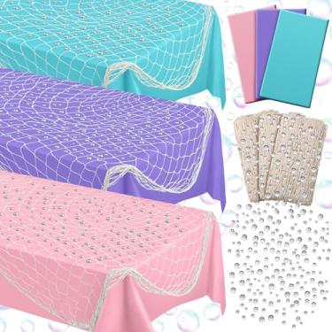 Imagem de Unittype 9 Pcs Fish Net Decorative and Tablecloth Set Cotton Fishnet Plastic Table Cover Iridescent Bubble Table Centerpiece Decor for Nautical Themed Party Baby Shower Pirate Mermaid Party Favor ()