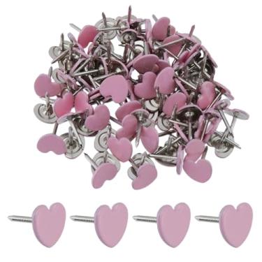 Imagem de Dnyta 100 peças de alfinetes de pressão de coração rosa do amor, 11 x 13 mm tachinhas de polegar decorativas fofas faça-você-mesmo feitas à mão para quadro de cortiça, quadro de avisos, parede de