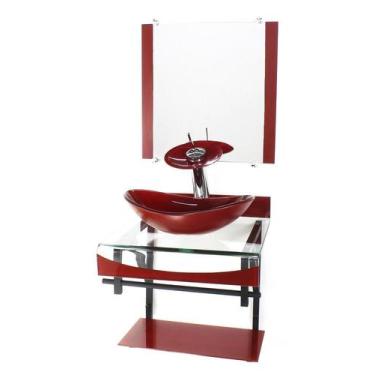 Imagem de Gabinete Vidro 40Cm Banheiro Curvado Duplo Pp Cuba Oval - Cubas E Gabi