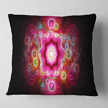 Imagem de Designart – Manta abstrata de flor fractal rosa brilhante, sala de estar, sofá, enchimento de almofada de alta qualidade + capa de almofada impressa em ambos os lados 40,64 cm x 40,64 cm