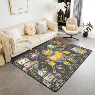Imagem de Tapete de robô colorido 1,5 x 1,82 m, tapete decorativo antiderrapante para interior de equipamento fofo de desenho animado fofo, máquina Iintelligent cinza escuro para cabeceira da sala de jogos para