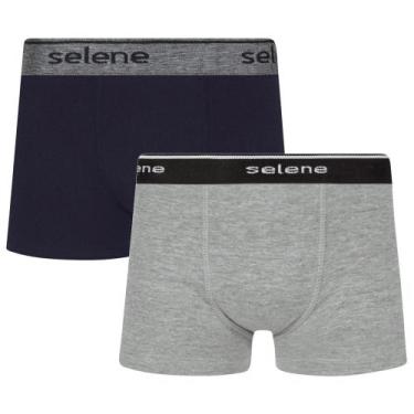 Imagem de Kit 2 Cuecas Boxer Infantil Criança Box Algodão Selene, P, Preta e cin