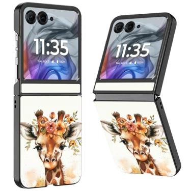 Imagem de WZCJDHMJ Capa para Motorola Razr 2025/2024, fina, fina, rígida, policarbonato, antiarranhões, capa protetora à prova de choque para Moto Razr 50-Cute Giraffe