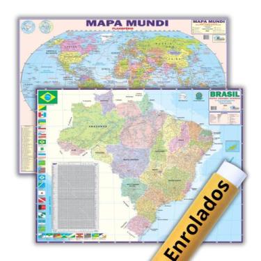 Imagem de Mapas Políticos e Rodoviários: Mundi + Brasil - Enrolados - Escolar - 