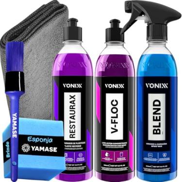 Imagem de Kit Automotivo Vonixx: Cera Blend Spray Wax 500ml + Shampoo Neutro V-FLOC 500ml + Restaurador de Plásticos Externos RESTAURAX – Brilho, Limpeza e Renovação Completa