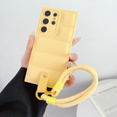 Imagem de Capa protetora de lente com revestimento 3D Puffer Down para Samsung Galaxy S20 S21 S23 S24 FE S22 S25 Ultra Plus, à prova de choque, com alça de pulso, amarela, para S24FE