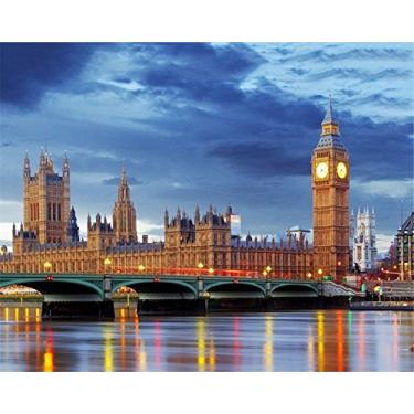Imagem de ABEUTY Pintura DIY por números para adultos iniciantes - Big Ben 40,6 x 50,8 cm pintura numérica brinquedos antiestresse (sem moldura)