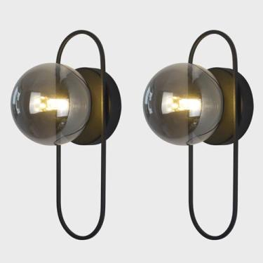 Imagem de Flyrose Arandela de parede Black Globe Moderna Meados do Século Luminária de Banheiro Pequena Preto e Vidro Montado na Parede Arandelas de Corredor Vintage Iluminação de Parede (pacote com 2)