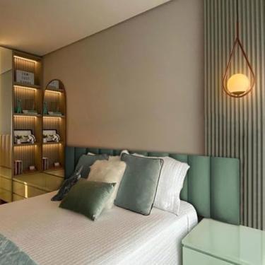 Imagem de Cabeceiras Estofada Modular Cama Casal King e Super King Painel 2,00mX60cm Módulos Adesivos (Verde)