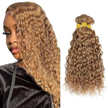 Imagem de Feixes de cabelo humano loiro mel cor 27 feixes de ondas de água cabelo humano virgem brasileiro não processado 3 feixes 14 16 45 centímetros loiro mel ondas de água feixes