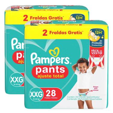 Imagem de Kit 2 Fralda Pampers Pants Ajuste Total Tamanho XXG Pacote Jumbo com 28 Unidades Descartáveis