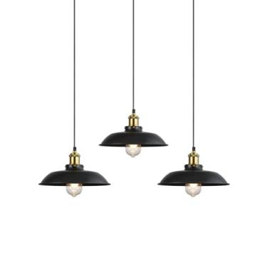 Imagem de Newrays Pacote com 3 lâmpadas pendentes pretas para casa de fazenda, luminária de teto industrial para restaurante, ilha, corredor, sala de jantar
