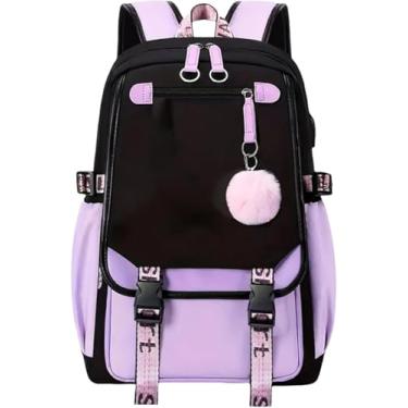 Imagem de Mochila Para Meninas Mochila Casual De Nylon à Prova D'água Para Crianças Mochila De Escola Primária, Purple+pink Pendant