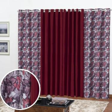 Imagem de Cortina Florata Decorativa, 5,00m x 2,20m, Estampada Floral, 2 Folhas, Poliéster, para Sala, Quarto, Escritório (VINHO)