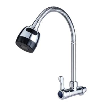 Imagem de Torneira Cozinha Gourmet Parede Flexível Metal Cromado Inox 2 Jatos contínuo e arejador 1/4 volta Tulipa Luxo Premium