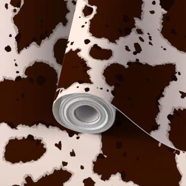 Imagem de ENIGMEX Papel de parede de couro de vaca elegante sem costura com manchas marrons bege claro papel de parede autoadesivo à prova d'água para armários papel de parede para quartos cozinha 48 x 39 cm