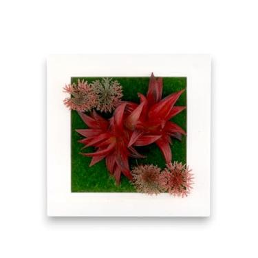 Imagem de Arranjos de flores artificiais com vegetação decorativa – flores falsas realistas para decoração de casa, escritório, casamentos e presentes – com opções de cor e moldura (Guzmania vermelha, quadrado