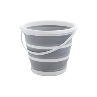 Imagem de Balde Retrátil de Silicone 10 Litros Dobrável Premium Flexível Cinza Com Alça Compacto Multiuso Cesto Lavagem Camping(1)