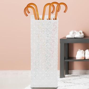 Imagem de Suporte de guarda-chuva de metal quadrado, suporte de guarda-chuva de ferro, balde de guarda-chuva estável, grande espaço de armazenamento, suporte de guarda-chuva adequado para guarda-chuvas (branco)