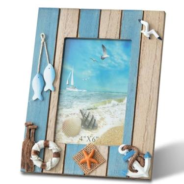 Imagem de KaloKalo Molduras de praia 10 x 15 cm, vintage, feitas à mão, de madeira, oceano mediterrâneo, estrela-do-mar, litoral, náutico, verão, decoração de presente para casa, café marinho, tipo 9