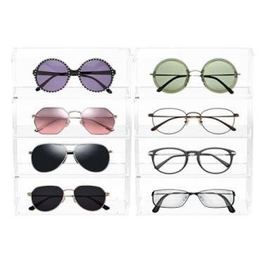 Imagem de 2 peças 4 organizadores de óculos de sol de plástico transparente multiuso empilhável estojo de gaveta de óculos de sol para armazenamento de relógios de joias cosméticas