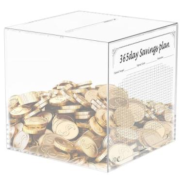 Imagem de Cofrinho de acrílico transparente inquebrável caixa de economia de dinheiro e caixa de dinheiro de 365 dias para adultos, crianças e adolescentes (cor transparente)