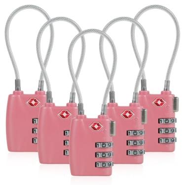 Imagem de 5 peças de trava de combinação de bagagem, trava de mala de viagem de liga de zinco, trava de cabo com código reinicializável de 3 dígitos, trava de segurança para bagagem, trava de caixa de