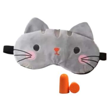Imagem de Máscara De Dormir Tapa Olhos Descanso Bolsa Gel Gato Gatinho Para Adultos e Crianças - Gat(2,Cinza + Protetor Auricular)