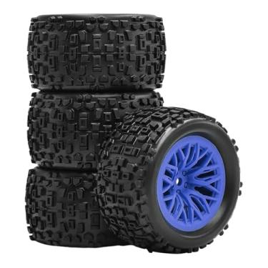 Imagem de KiBcsLic Pneus de carro RC em escala 1:18, rodas, aros, peças 4WD, brinquedos de controle remoto, acessórios fáceis de instalar, substitui rodas de rastreador, Azul